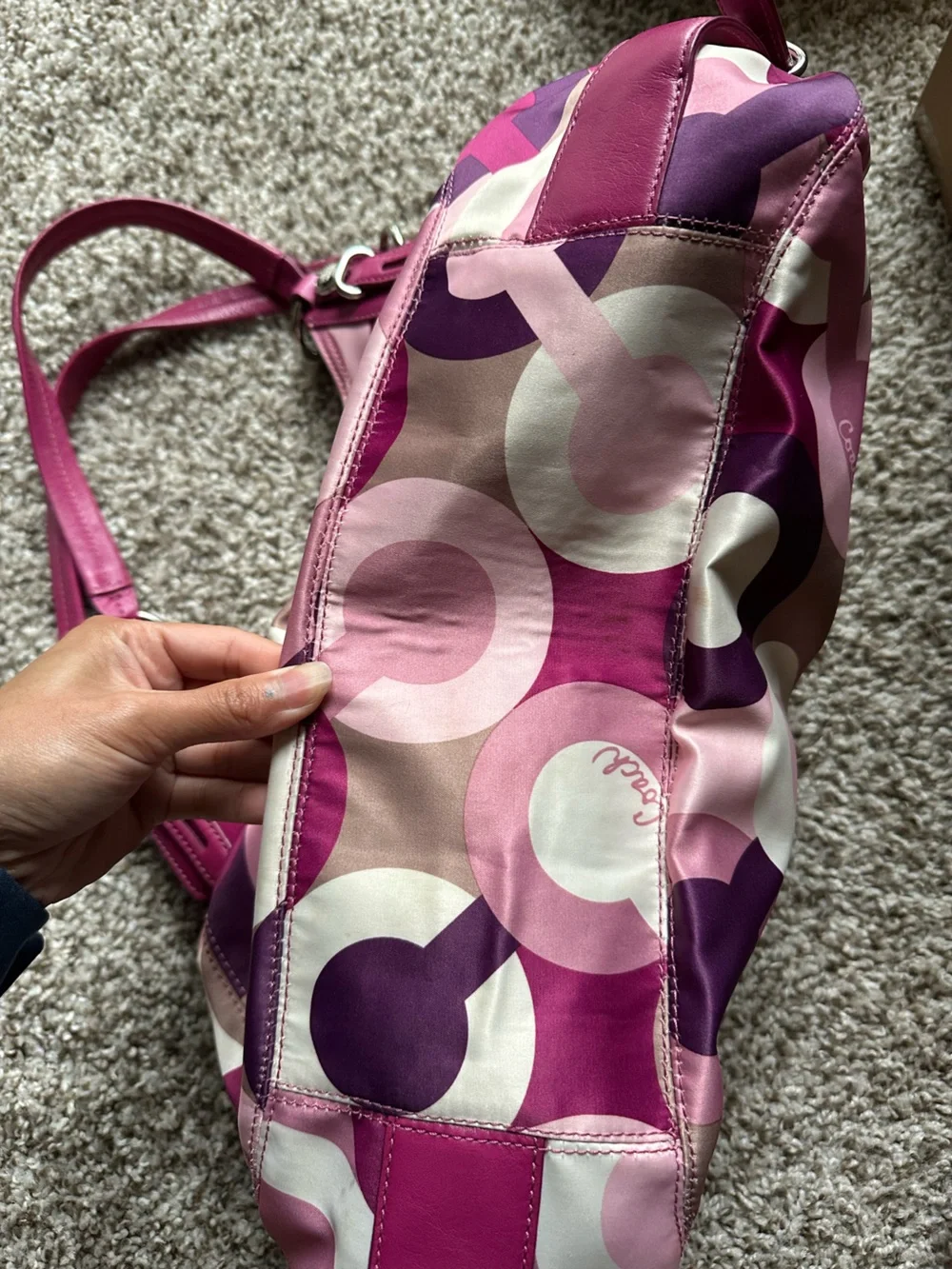 Coach Pink and Purple Signature Circle-Print Hobo Bag
